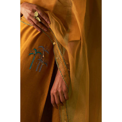Charkhee Mustard Kinaara Kurta with Pant and Dupatta