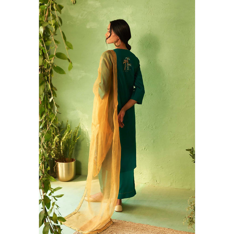 Charkhee Teal Kinaara Kurta with Pant and Dupatta