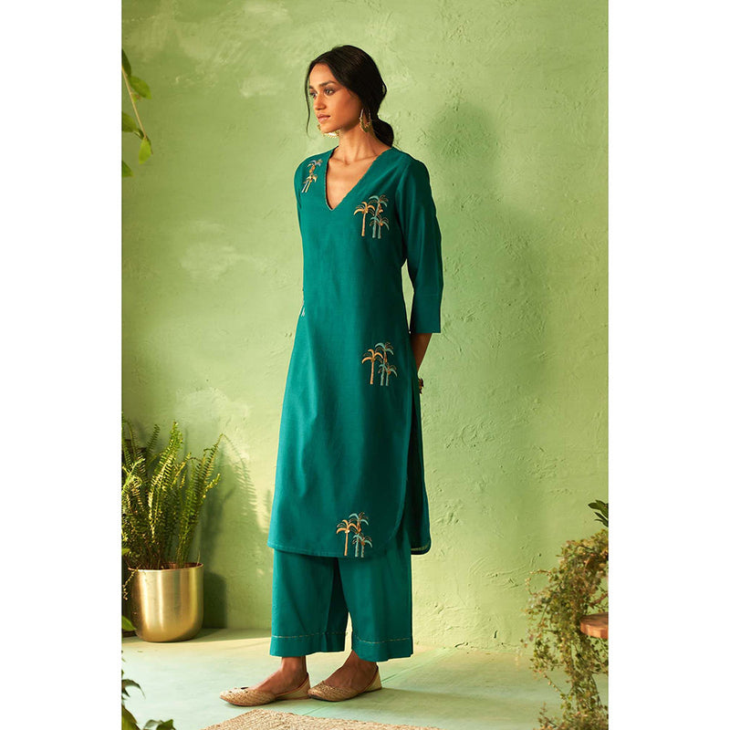 Charkhee Teal Kinaara Kurta with Pant and Dupatta
