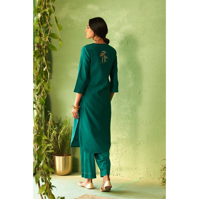 Charkhee Teal Kinaara Kurta with Pant and Dupatta