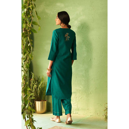 Charkhee Teal Kinaara Kurta with Pant and Dupatta