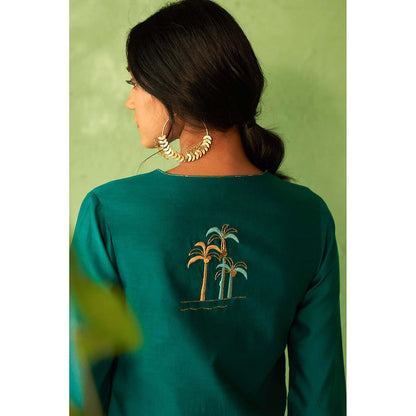 Charkhee Teal Kinaara Kurta with Pant and Dupatta