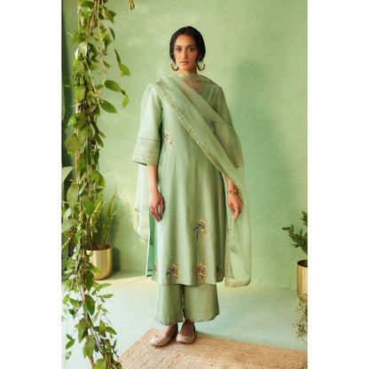 Charkhee Green Kinaara Kurta with Pant and Dupatta