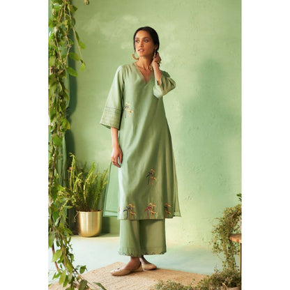 Charkhee Green Kinaara Kurta with Pant and Dupatta