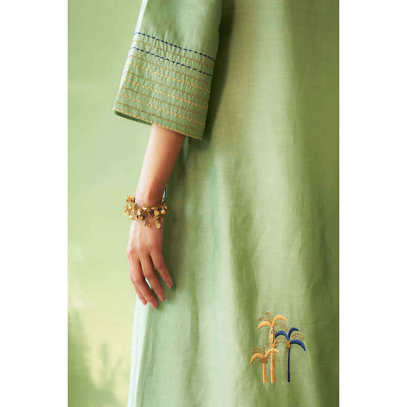 Charkhee Green Kinaara Kurta with Pant and Dupatta