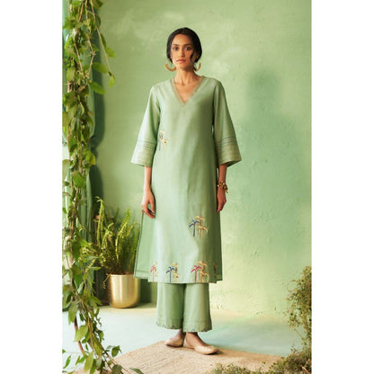 Charkhee Green Kinaara Kurta with Pant and Dupatta