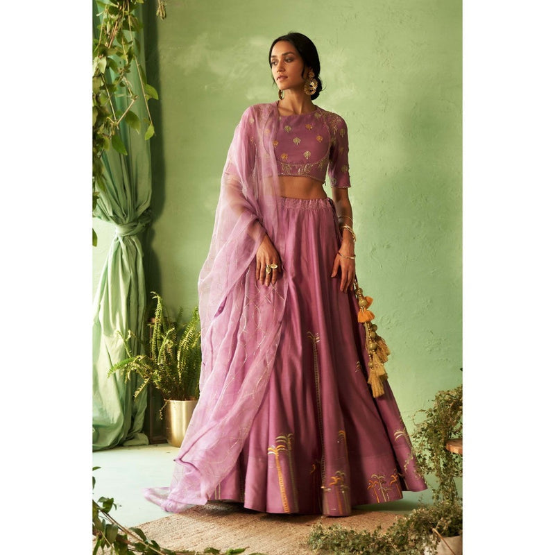 Charkhee Pink Kinaara Lehenga with Blouse and Dupatta