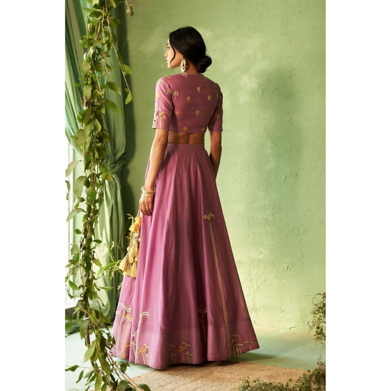 Charkhee Pink Kinaara Lehenga with Blouse and Dupatta