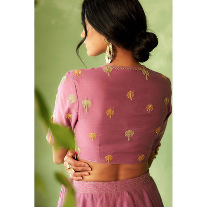 Charkhee Pink Kinaara Lehenga with Blouse and Dupatta