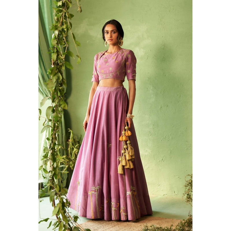 Charkhee Pink Kinaara Lehenga with Blouse and Dupatta