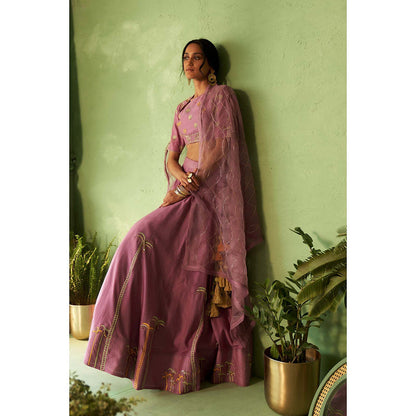 Charkhee Pink Kinaara Lehenga with Blouse and Dupatta