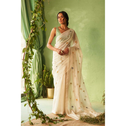 Charkhee Green Kinaara Saree with Stitched Blouse