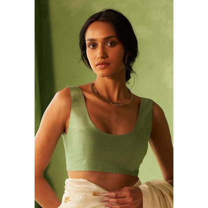 Charkhee Green Kinaara Saree with Stitched Blouse