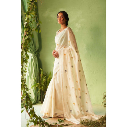 Charkhee Green Kinaara Saree with Stitched Blouse