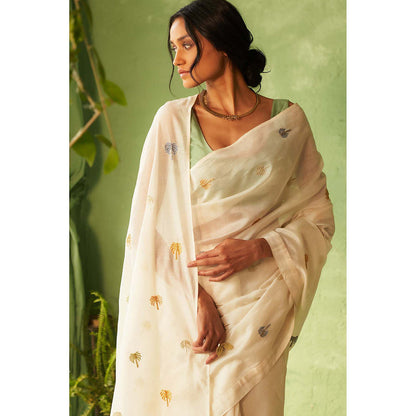 Charkhee Green Kinaara Saree with Stitched Blouse