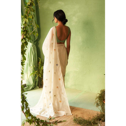 Charkhee Green Kinaara Saree with Stitched Blouse