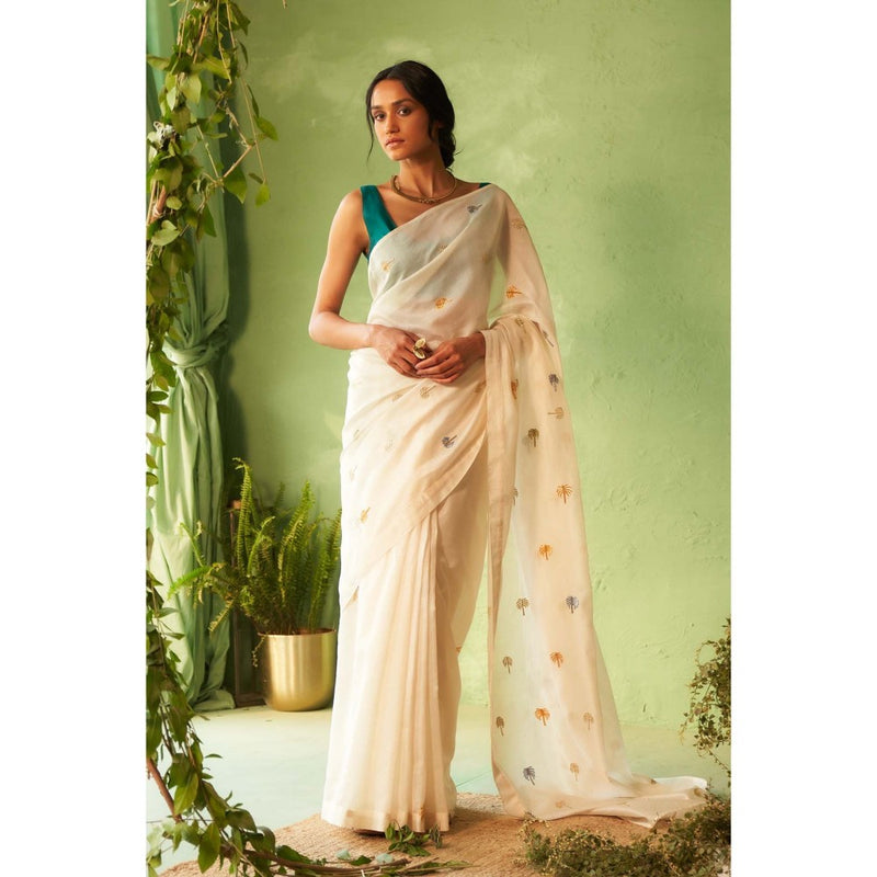 Charkhee Blue Kinaara Saree with Stitched Blouse