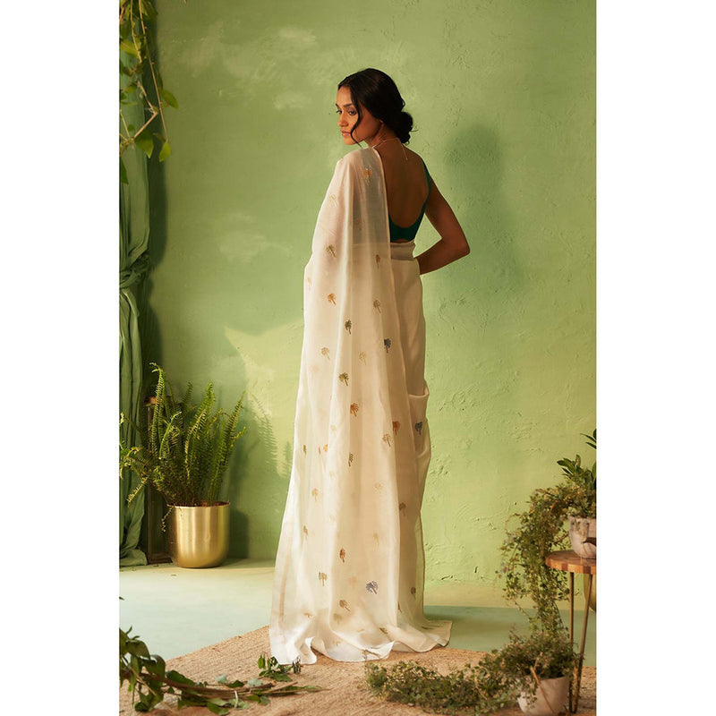 Charkhee Blue Kinaara Saree with Stitched Blouse