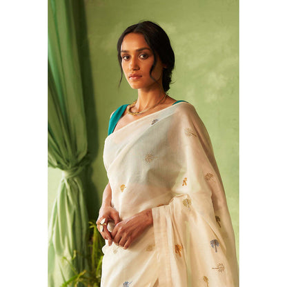 Charkhee Blue Kinaara Saree with Stitched Blouse