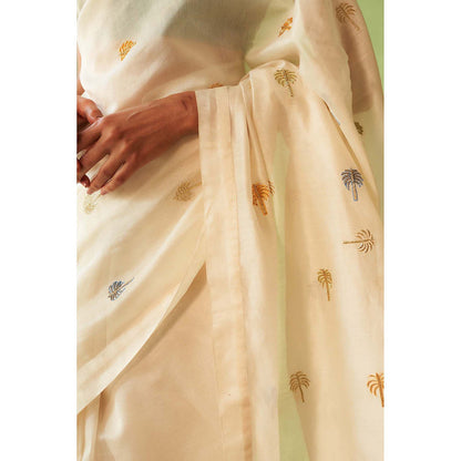Charkhee Blue Kinaara Saree with Stitched Blouse