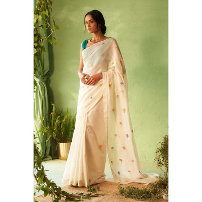 Charkhee Blue Kinaara Saree with Stitched Blouse