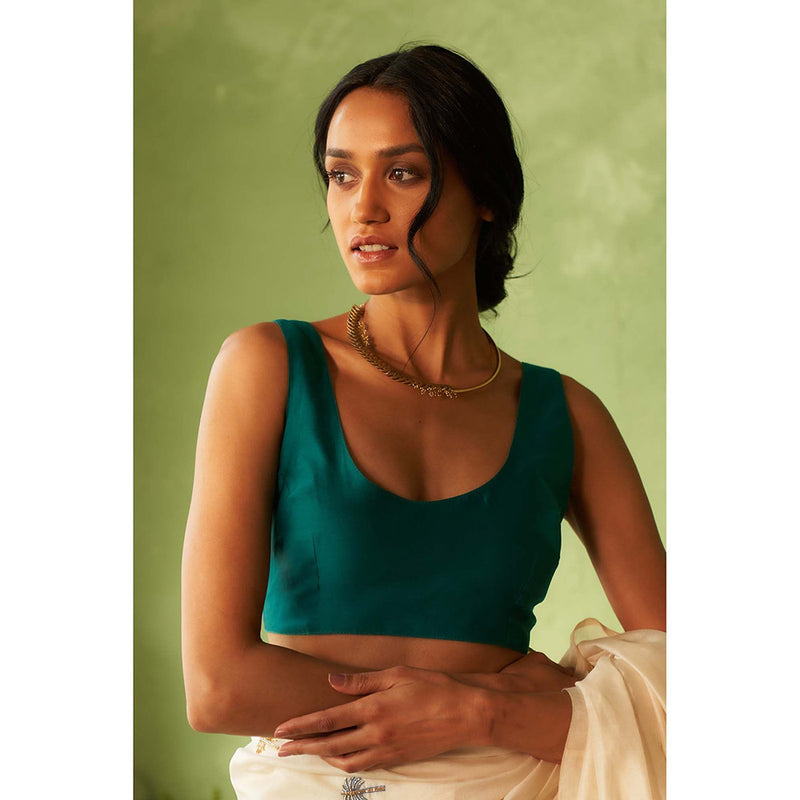 Charkhee Blue Kinaara Saree with Stitched Blouse