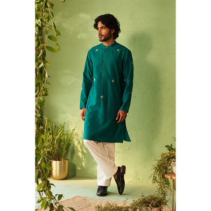 Charkhee Peacock Green Mens Kurta with Pyjama