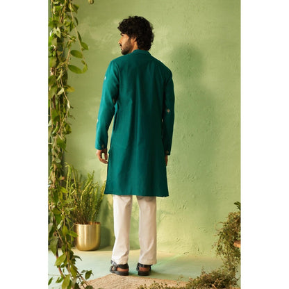 Charkhee Peacock Green Mens Kurta with Pyjama