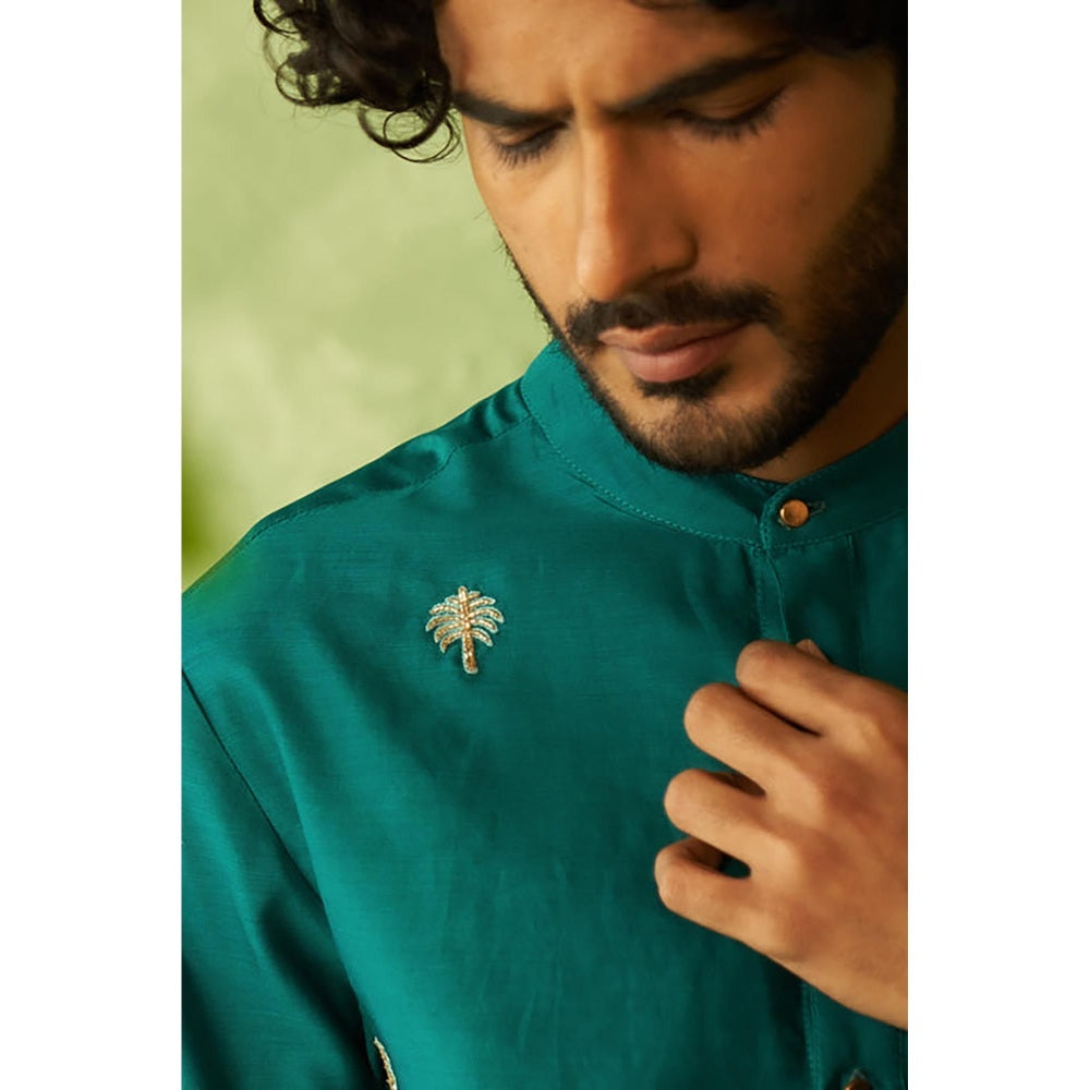 Charkhee Peacock Green Mens Kurta with Pyjama
