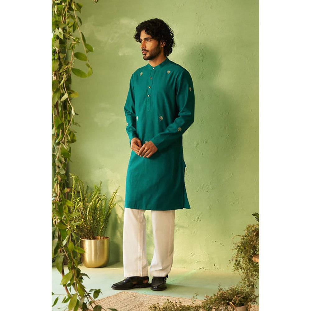 Charkhee Peacock Green Mens Kurta with Pyjama