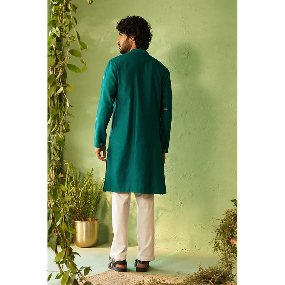 Charkhee Peacock Green Mens Kurta with Pyjama