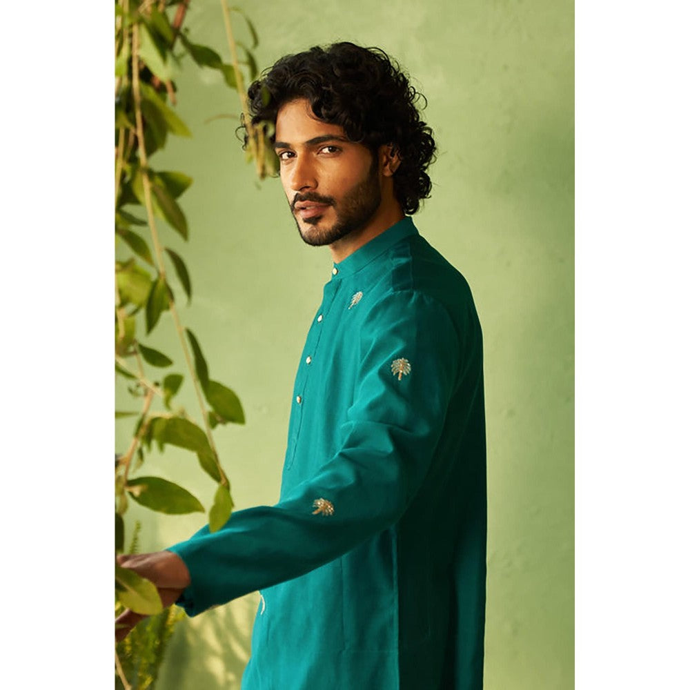 Charkhee Peacock Green Mens Kurta with Pyjama