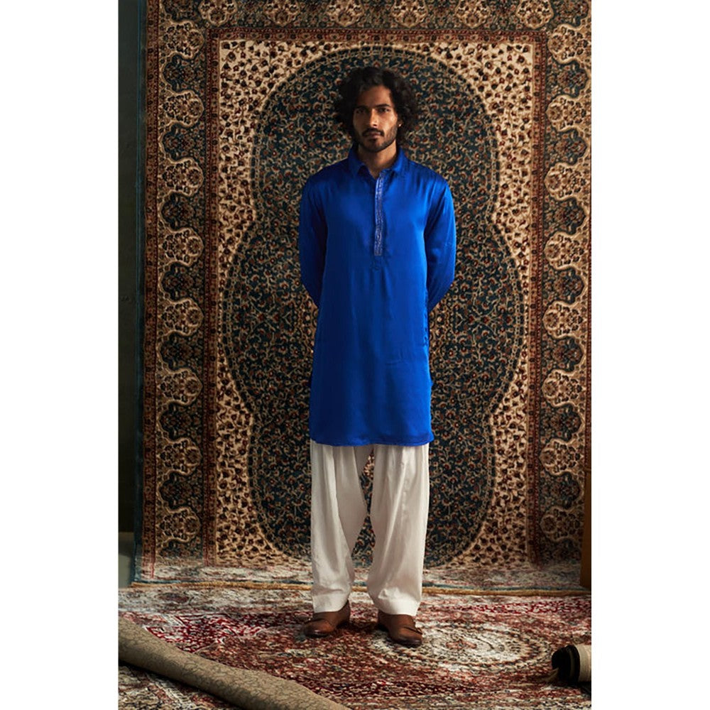Charkhee Prarambh Blue Embroidered Pathani with Salwar