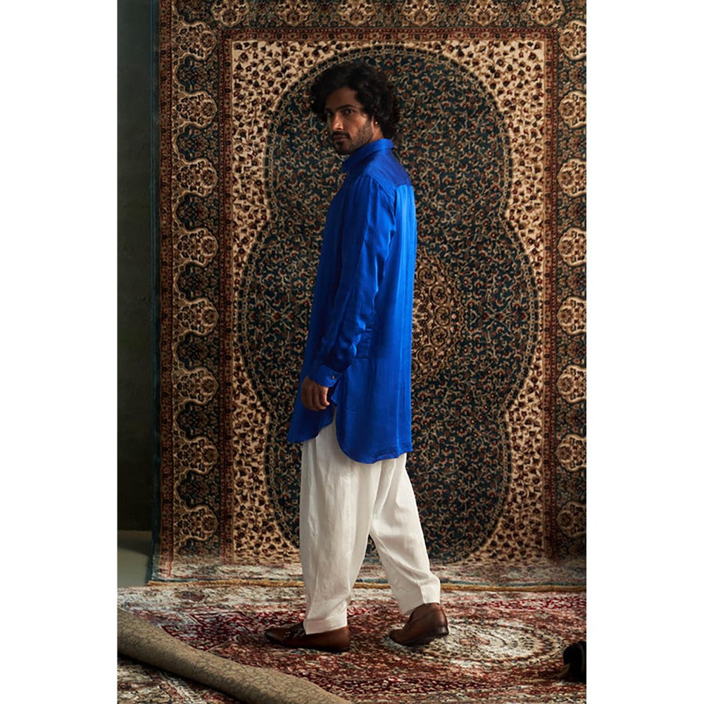 Charkhee Prarambh Blue Embroidered Pathani with Salwar