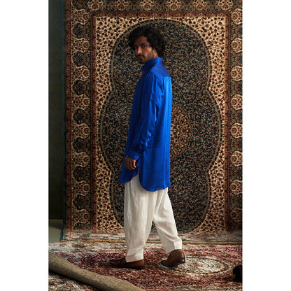 Charkhee Prarambh Blue Embroidered Pathani with Salwar