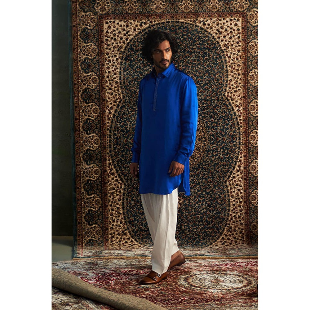 Charkhee Prarambh Blue Embroidered Pathani with Salwar