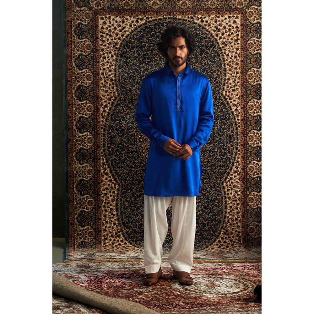 Charkhee Prarambh Blue Embroidered Pathani with Salwar