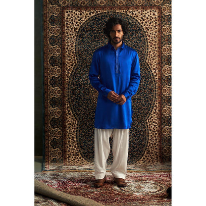 Charkhee Prarambh Blue Embroidered Pathani with Salwar