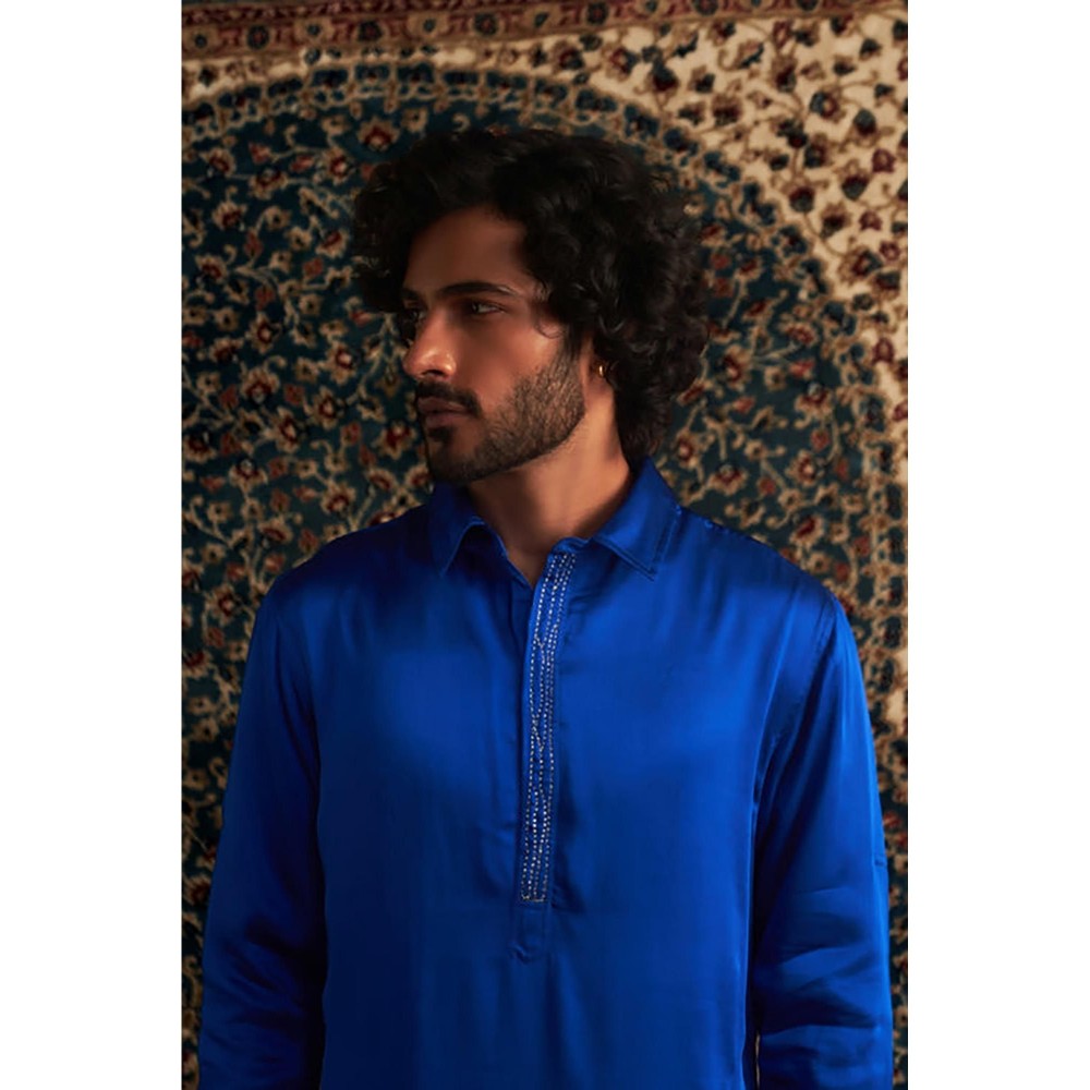 Charkhee Prarambh Blue Embroidered Pathani with Salwar