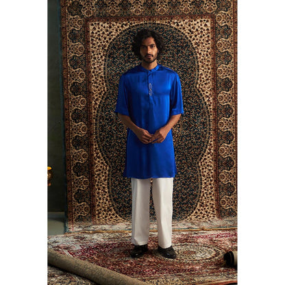 Charkhee Prarambh Blue Short Sleeve Kurta with Pyjama