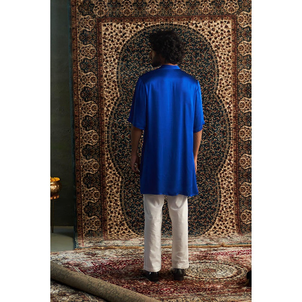 Charkhee Prarambh Blue Short Sleeve Kurta with Pyjama