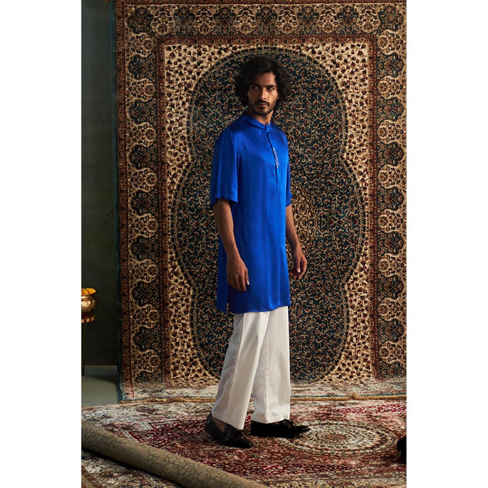 Charkhee Prarambh Blue Short Sleeve Kurta with Pyjama
