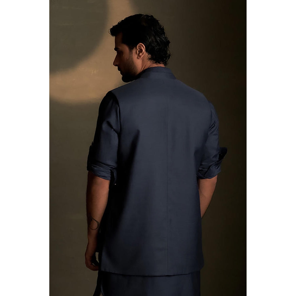 Charkhee Blue Kurta with Pyjama and Jacket