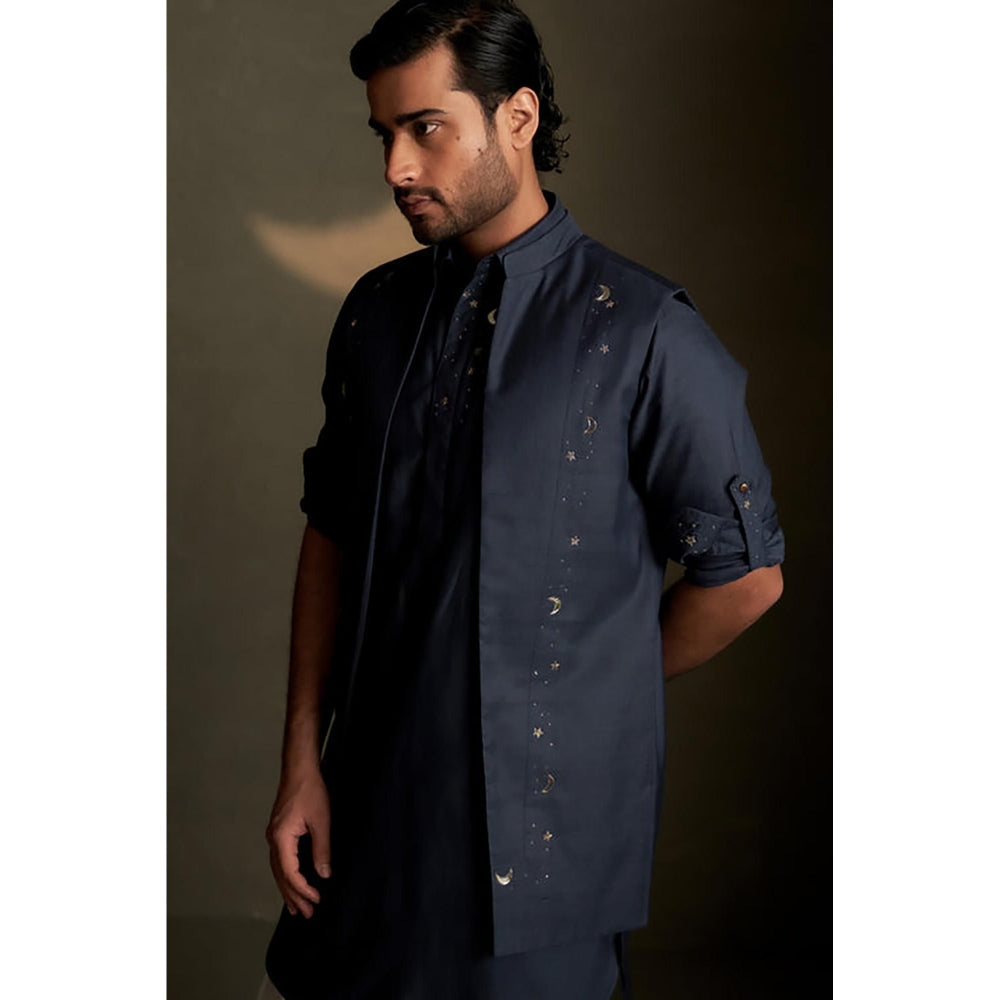 Charkhee Blue Kurta with Pyjama and Jacket