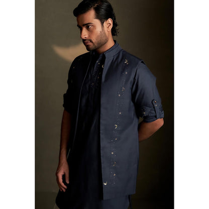 Charkhee Blue Kurta with Pyjama and Jacket