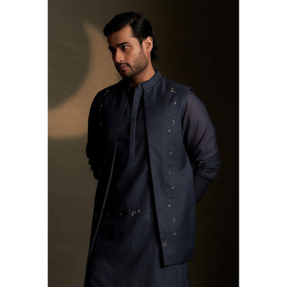 Charkhee Blue Kurta with Pyjama and Jacket