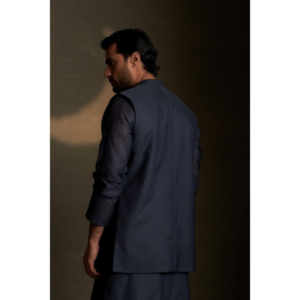 Charkhee Blue Kurta with Pyjama and Jacket