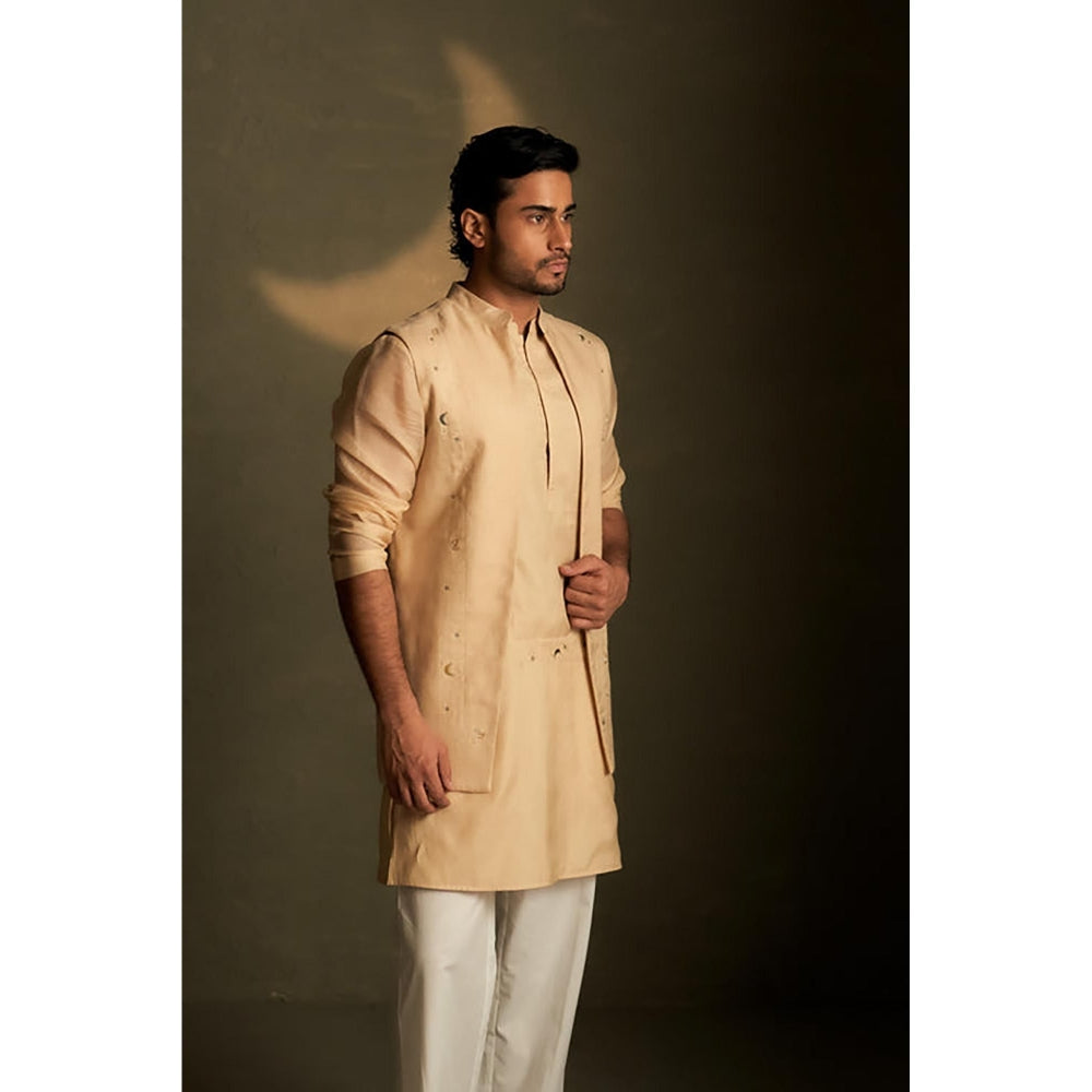 Charkhee Beige Kurta with Pyjama and Jacket