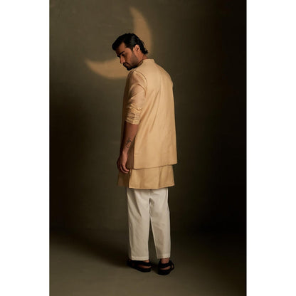 Charkhee Beige Kurta with Pyjama and Jacket