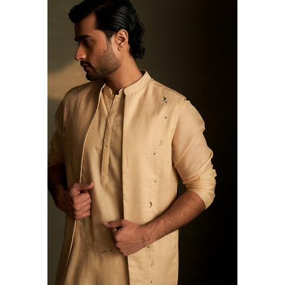Charkhee Beige Kurta with Pyjama and Jacket